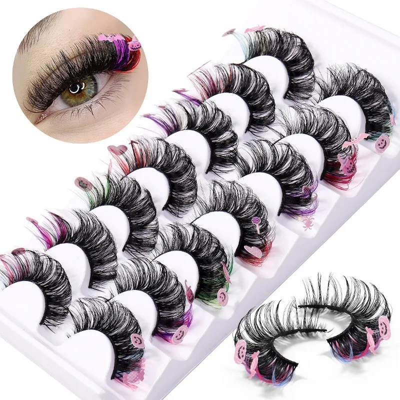 Halloween Colored False Eyelash 7 Pairs Fluffy Russian Fashion Soft Fake Lash Cute Extension Strip Thick Eyelashes Stage Makeup