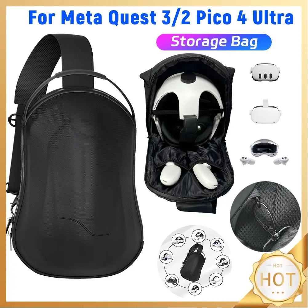 حقيبة حمل محمولة حافظة صلبة بكتف واحد حقيبة تخزين للسفر حافظة لـ Meta Quest 3/2 Quest 3S لـ Pico 4 Ultra