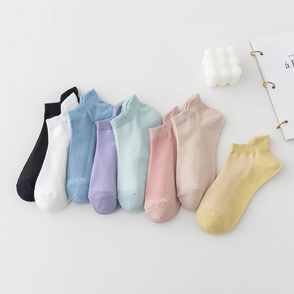 5-Pair Women's Summer Solid Color Mesh Breathable Ankle Protection Fashion Academy Style Spring Autumn Comfortable Short Socks