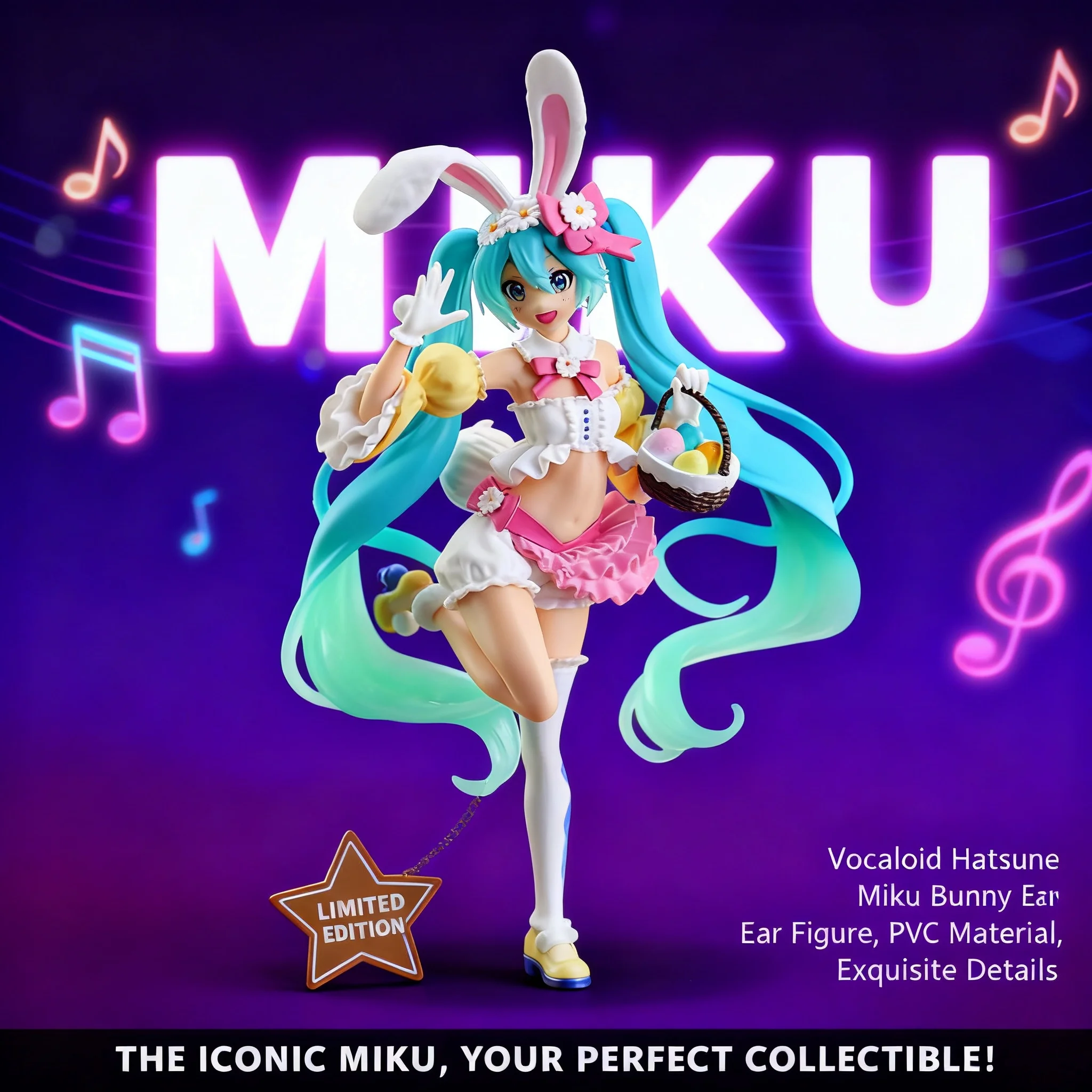 Hatsune Miku Figure Anime Doll with Rabbit Ears Cute Desktop Decoration Collectible Model Girl Gift Otaku Merchandise Cosplay