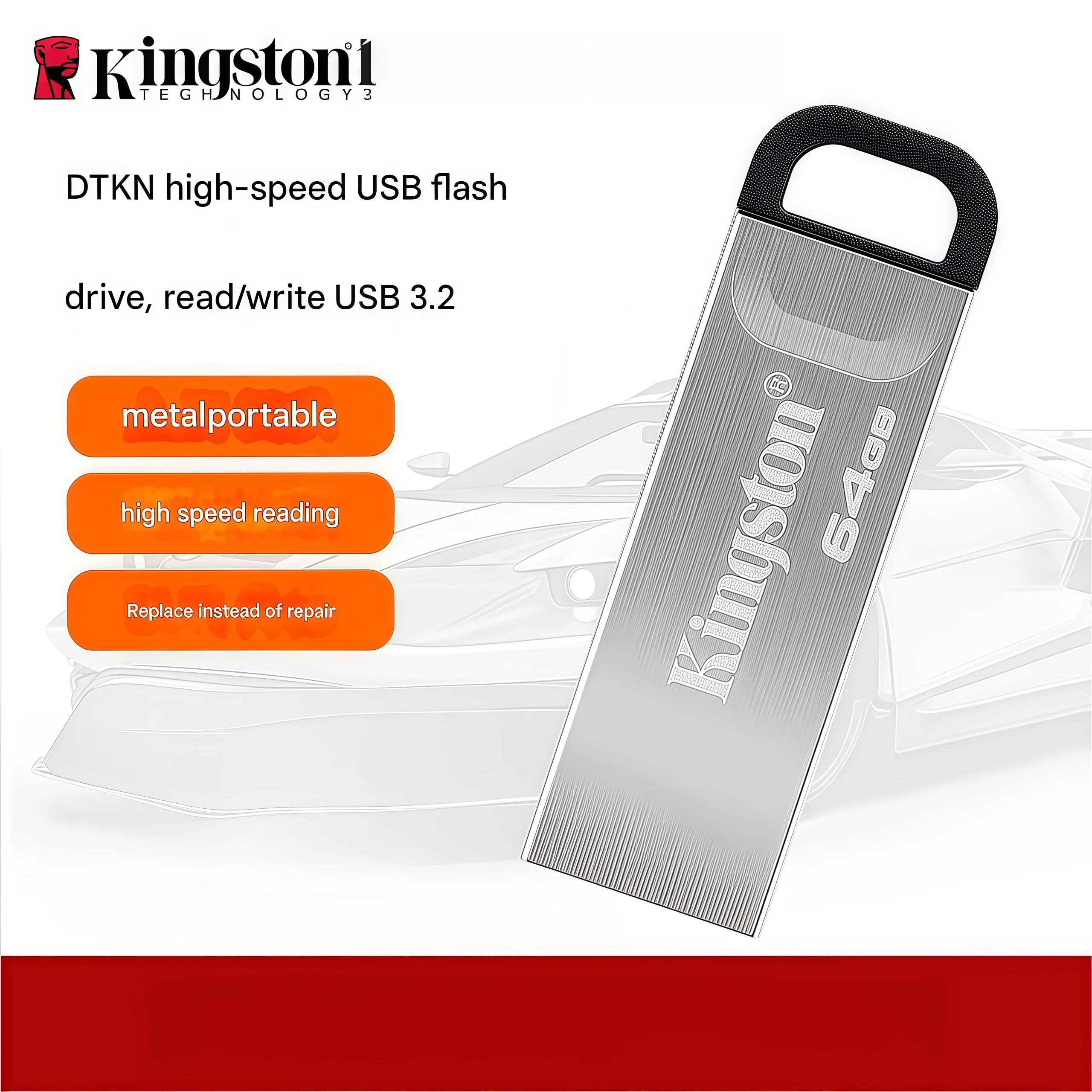 

Kingston USB 3.2 High-Capacity USB Flash Drive for Business, Study, and Office Use - 64GB DTKN Metal Model