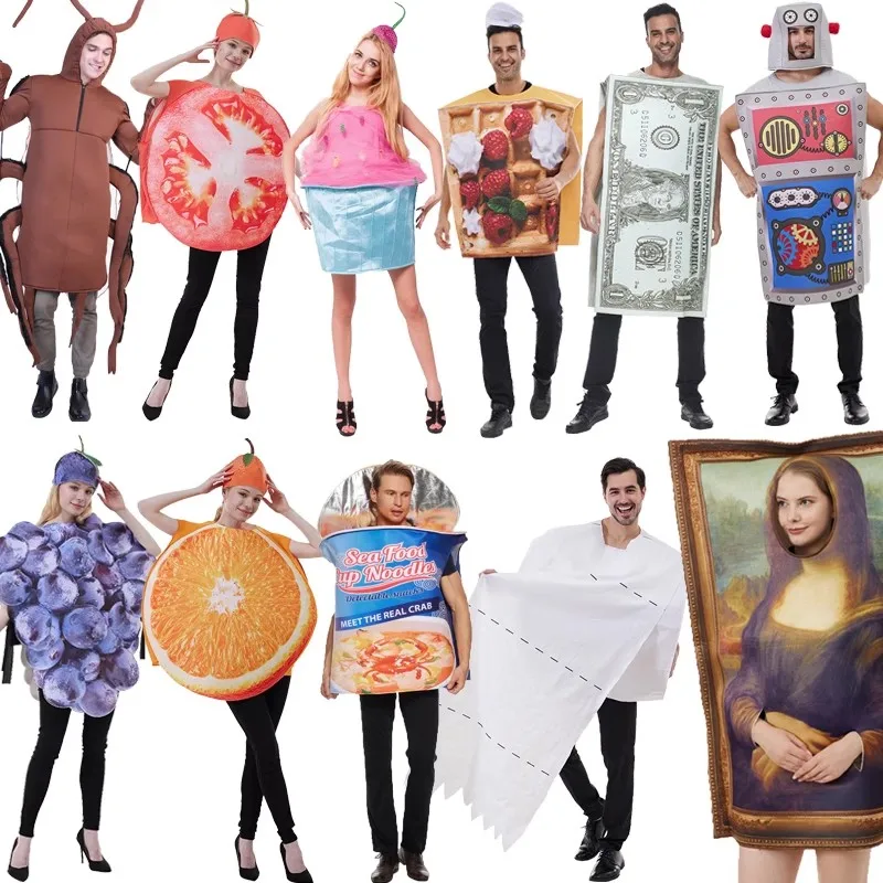 زي تنكري إبداعي للهالوين للرجال والنساء، تصميم برجر وفطائر البطاطس المقلية للحفلات والعروض، مصنوع من ألياف البوليستر #4