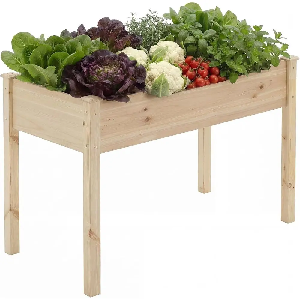 

DUMOS Raised Garden Bed with Legs, 34x18x30 Inch Planter Box Outdoor with Liner or Herbs lowers Vegetables, Elevated Wooden Gard