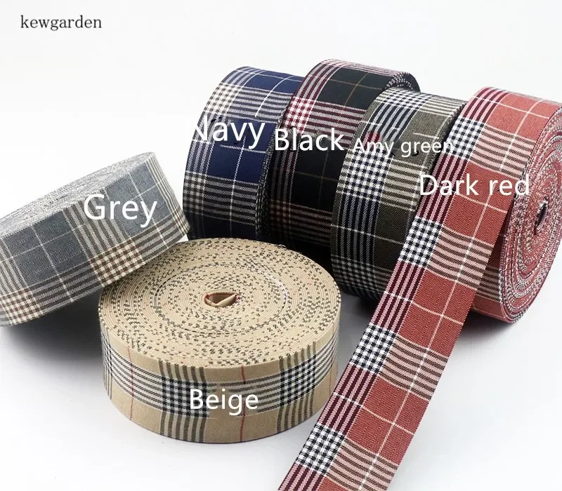 Kewgarden Grid Layering Cloth Fabric Ribbons 50mm 25mm 10mm Handmade Tape DIY Bowknot Cotton Plaid Ribbon Garment Accessories 8M