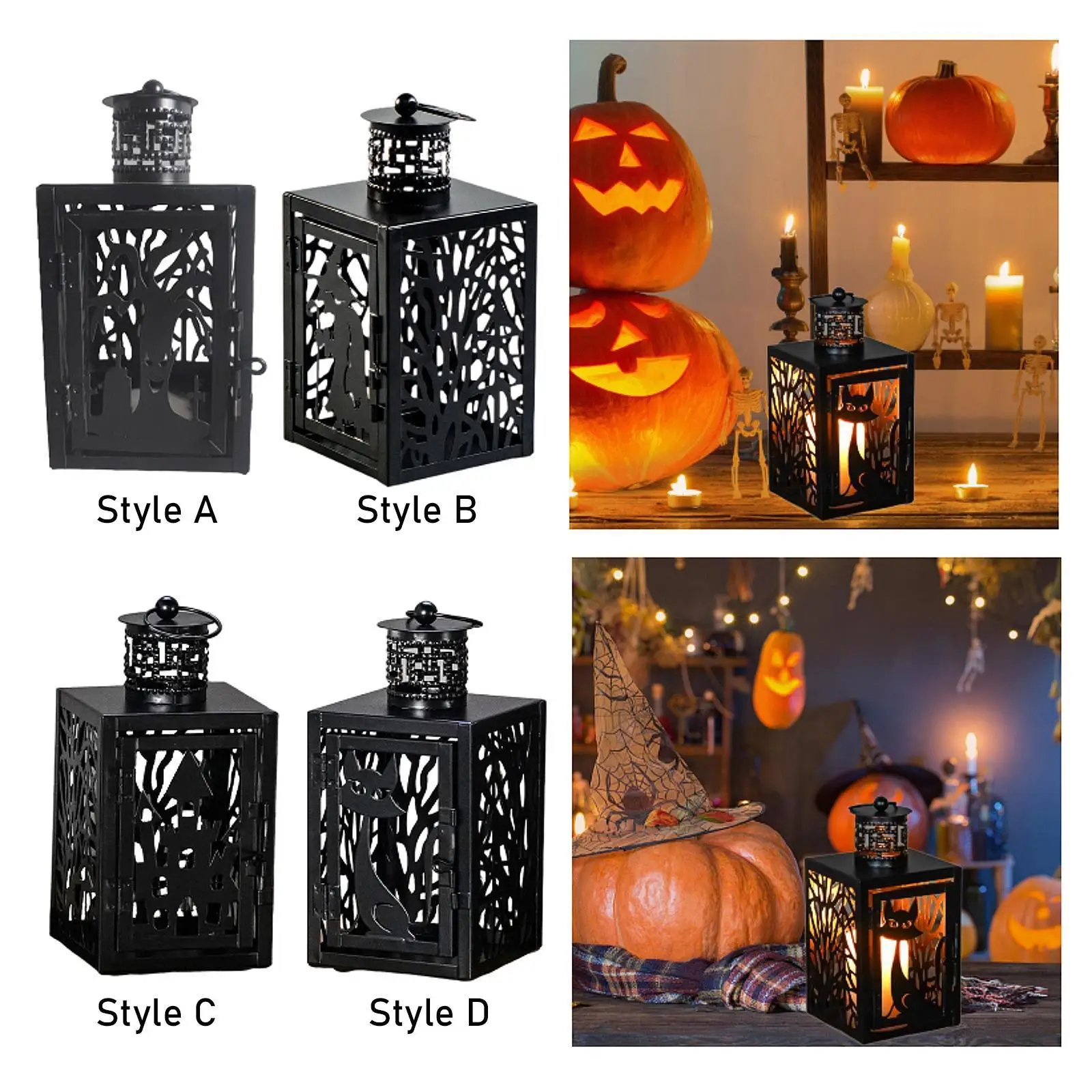 Halloween Decoratieve Kaarshouder Lantaarn Zwart 3.5x3.5x7.6inch Tafelblad Decoratie voor Deur Tafel Party Decor Veelzijdig