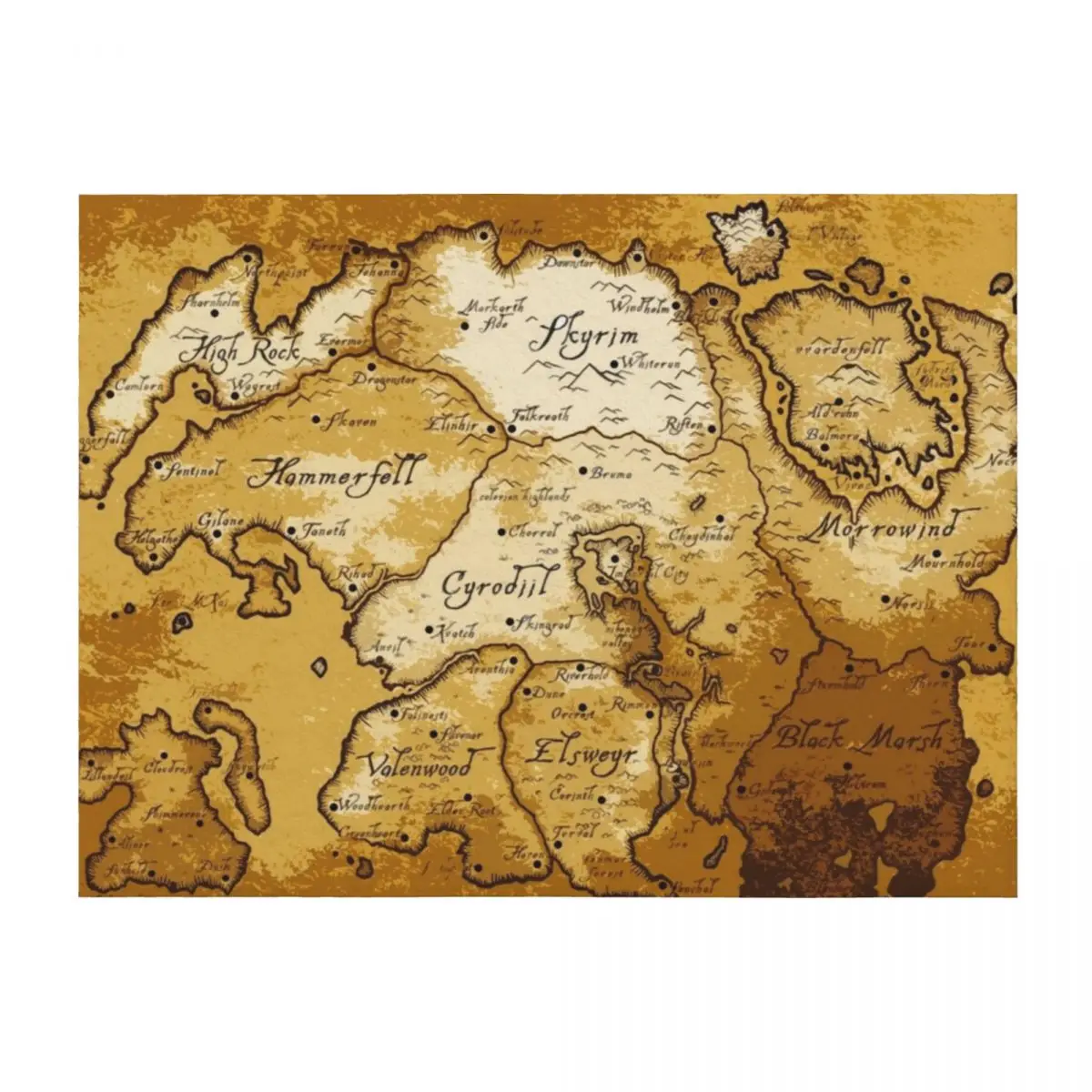 

Aged Scrolls Fantasy Map Vector Minimalist Ancient RPG DnD Tamriel Elder ESO Online Summerset Throw Blanket Giant Sofa Blankets