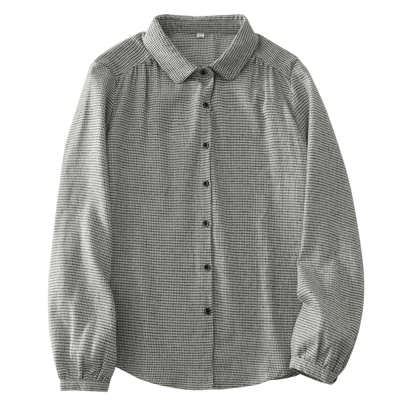 Casual Sle Plaid Long Sve irt Feminino Fino Algodão Poliéster Mistura Loose Fit Botão Up Boneca Gola Versátil Primavera Aut...