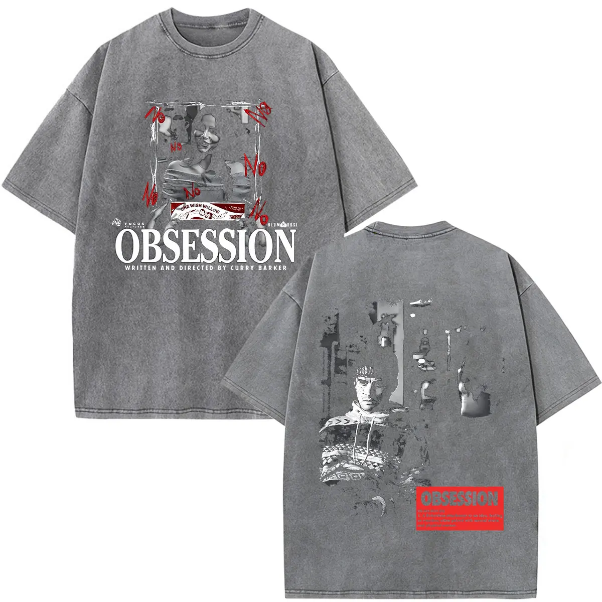 Vintage Washed Horror Movie Obsession One Wish Willow T-Shirt für Herren und Damen, modisches Gothic-T-Shirt aus Baumwolle, übergroß, kurzärmelig – Detail 3