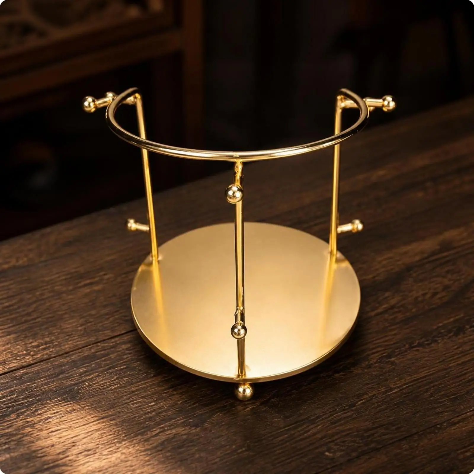 Tabletop Headpiece Display Stand Polished Gold-Tone Finish, Stable Circular Base, tiara holder, for Dressing Table