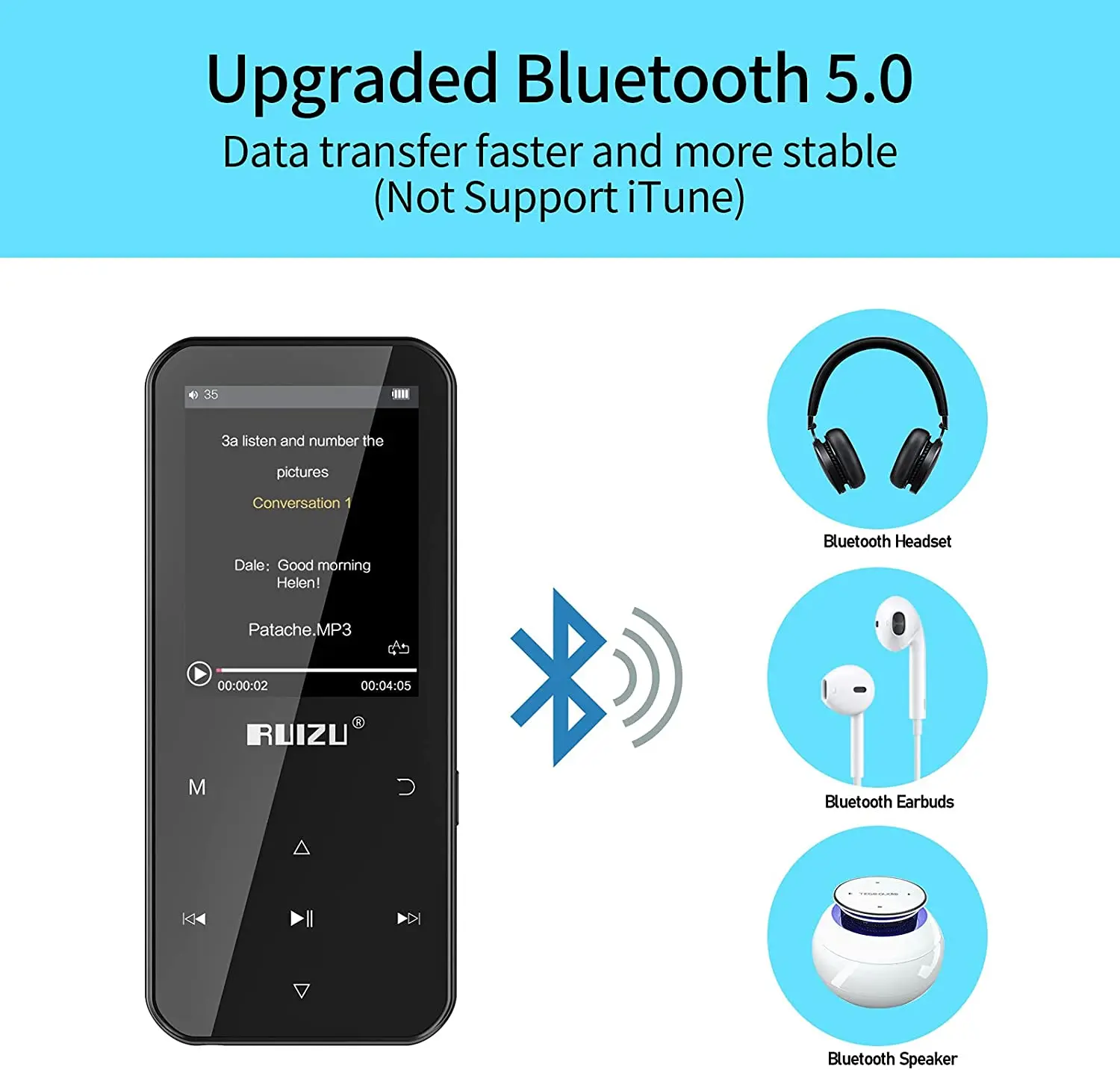 RUIZU-مشغل بلوتوث MP3 محمول ، تحكم باللمس ، فيديو موسيقى HIFI ، ممشى MP4 مع راديو FM ، سجل الكتاب الإلكتروني ، D19