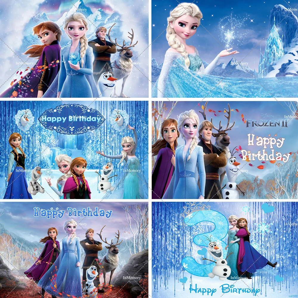 Disney Frozen Elsa Anna Princess Girls Birthday Party Backdrop Ice Winter Snow Kids Baby Showe Photography Backgrounds Custom