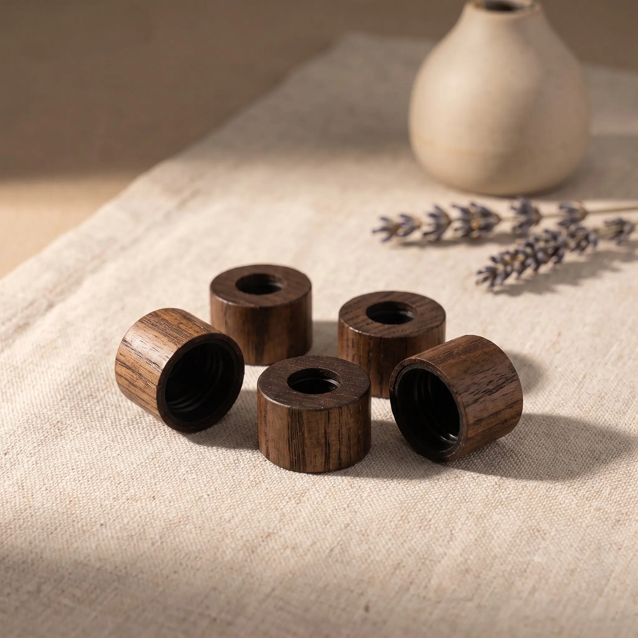 5Pcs Essential Oil Dropper Caps Bamboo Wood 24Mm Screw Bottle Tops Leak Proof Replacement Lid for Skincare Aromatherapy Massage