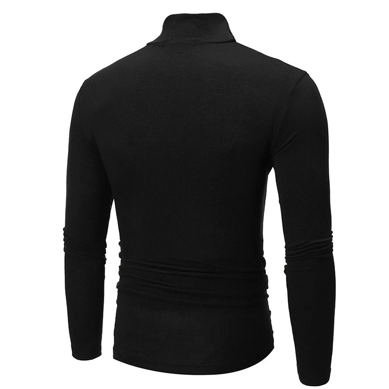 Casual Mens Thermal Underwear Slim Turtleneck Tops Long Sleeve Solid Color Basic Tops T-shirt Undershirts Pullover Men Clothing