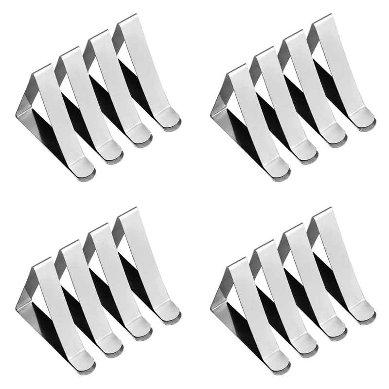 Clip per tovaglia in acciaio inossidabile da 16 pezzi, morsetti per copertura da tavolo regolabili antiscivolo Clip per supporti per tovaglie per feste Picnic-ABQU