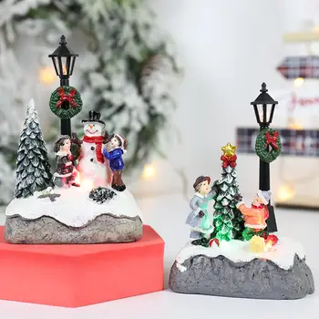 LED vánoční vesnické ozdoby mikrokrajina pryskyřičné figurky dekorace Santa Claus borové jehličí sníh pohled vánoční dárek 10 nejlepší prodej figurka z vesnice Noel - №10
