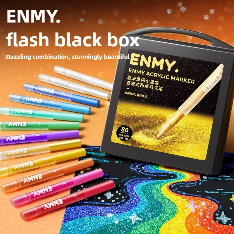 

ENMY 80 Colors Flash Direct Liquid Acrylic Markers Soft Tip Non-Transparent Markers Office School Art Supplies Stationery