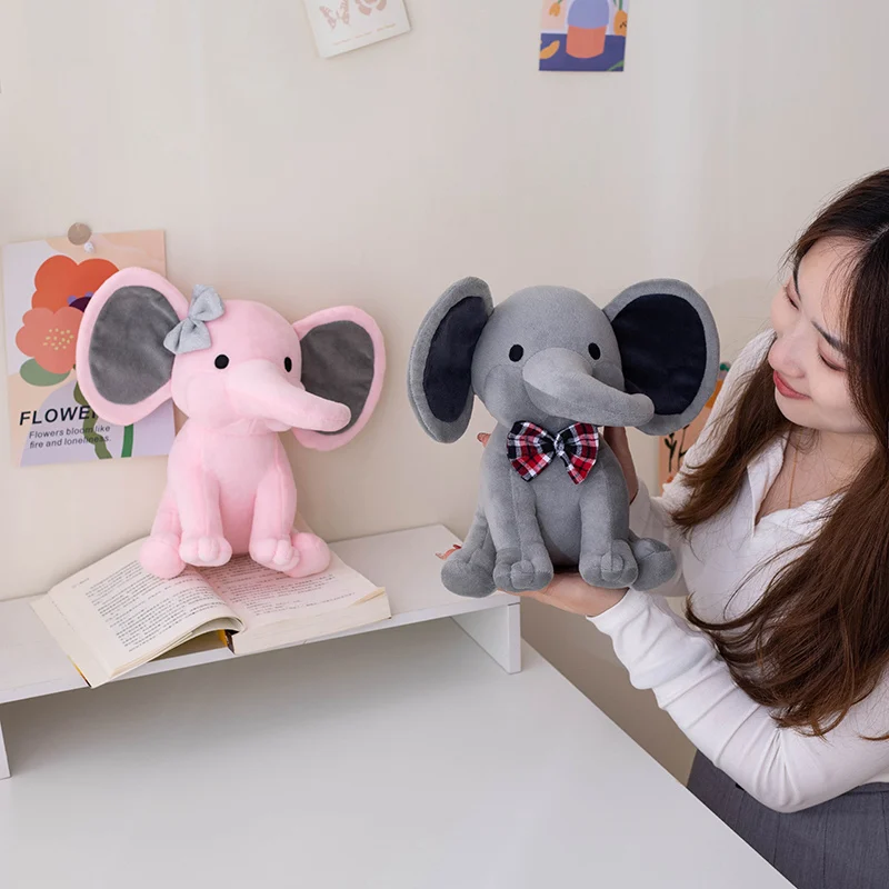 Boneca Elefante Adormecida Kawaii para Crianças Rosa e Cinza, Brinquedo de Pelúcia Presente de Aniversário Presentes de Natal 25cm