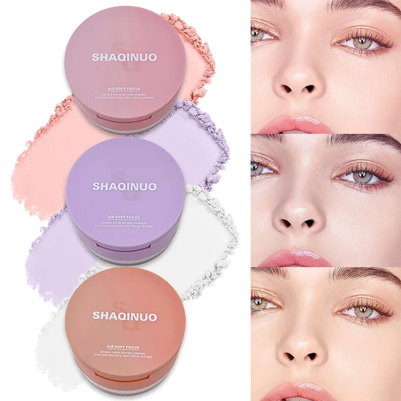 SHAQINUO Dual-Effect Translucent Powder Compact-Pencil+Loose Powder,Instant Skin Smoothing,Brightens&Controls Oil Without Caking