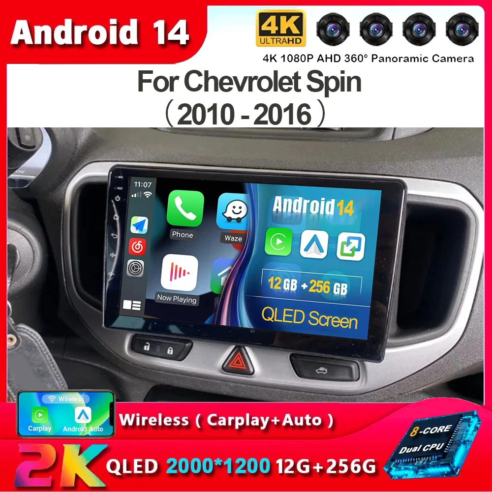 Android 15 Radio de coche para Chevrolet Spin 2010 - 2016 inalámbrico Carplay estéreo reproductor de vídeo Multimedia navegación GPS 4G WIFI byXLI