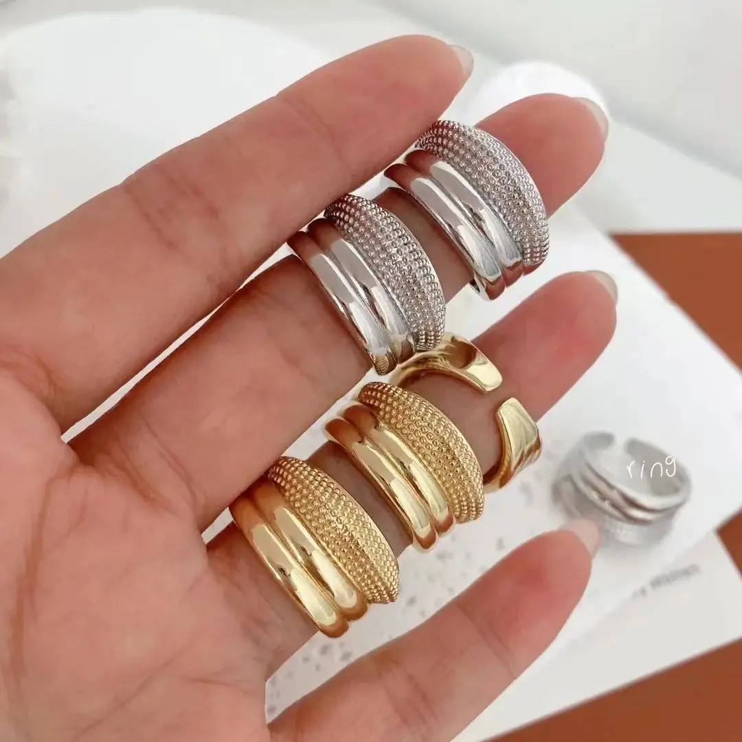 

5PCS, Unique Design Copper Open Rings Popular Gold/Silver Plated Adjustable Chunky Ring Jewelry Fashion Copper Ring Wholesale