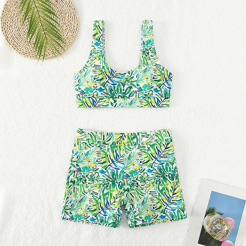 2025 Summer Women's Floral Bikini Set Sexy Push-Up Square Cut Shorts Pure Desire Aesthetic Swimwear Holiday Crop Tops Beachwear