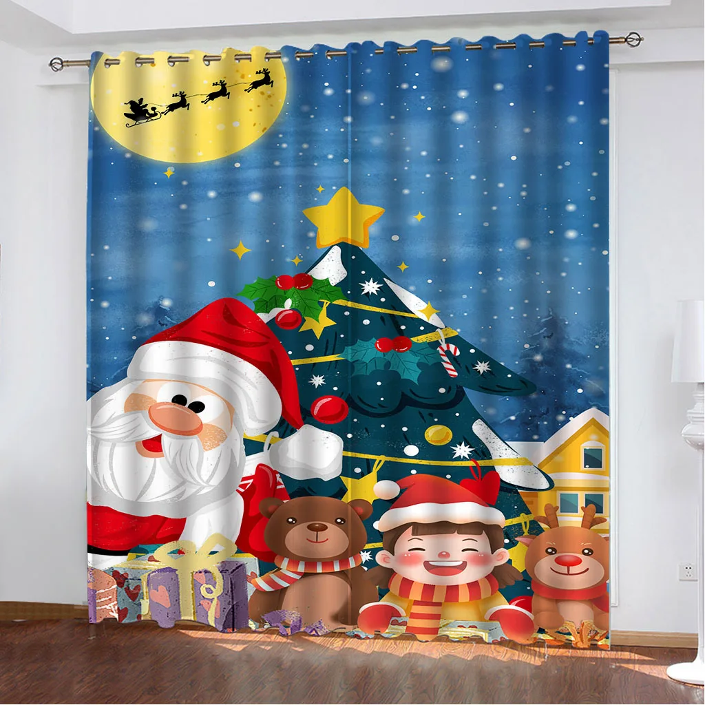 Christmas Snowman 100% Polyester Printed Curtains For Living Room Bedroom Blackout Curtains Home Decor Cortinas