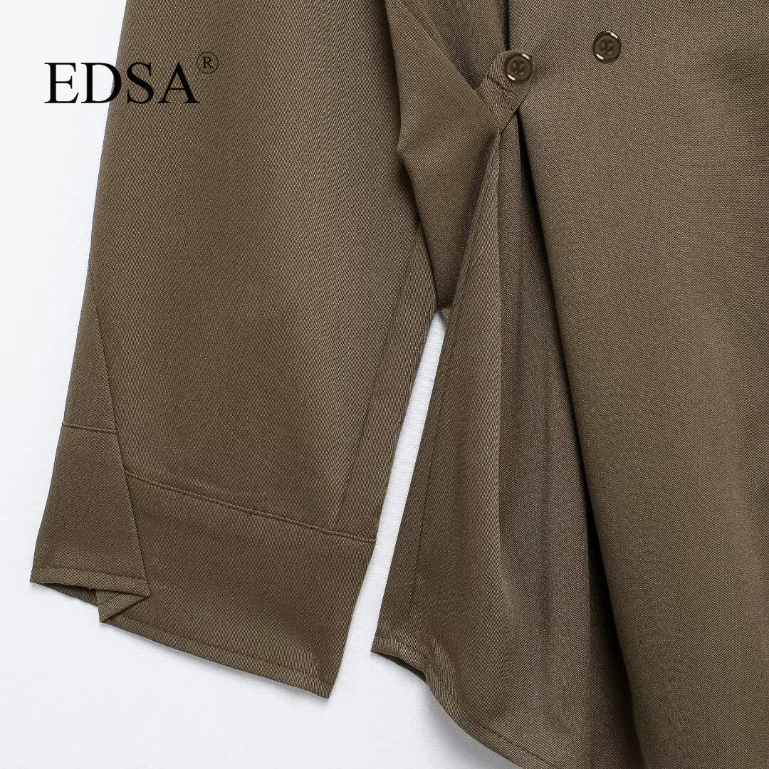 EDSA Women Casual Solid Shirt Adjustable Turn-down Collar Single Breasted Blouse New Fashion 2024 Autumn Top