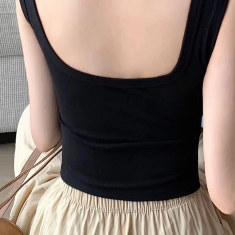 

Summer Women's Fashion Solid Color U-neck Sleeveless Slim Camisole With Chest Pad