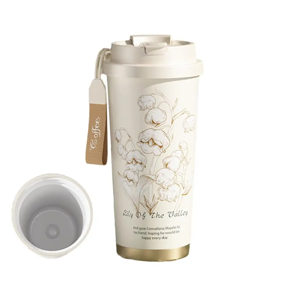 

500ml Ceramic Liner Coffee Mug Stainless Steel Insulated Flask Travel Tea Cup Portable Large Capacity Hot Cold Drink Bot