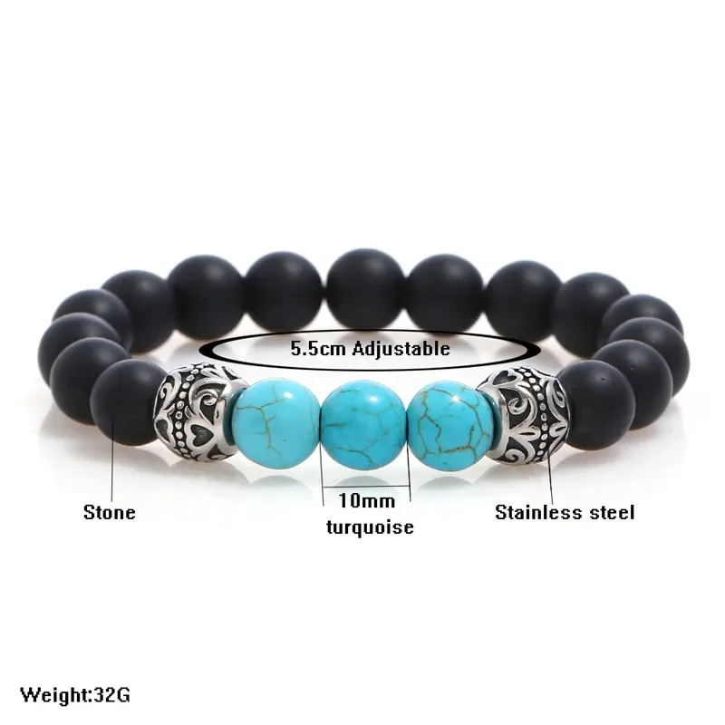 Tiger's Eye And Matt Black Obsidian Natural Stone Beads Elastic Bracelet,Rebel Heart Jewelry for Men Woman