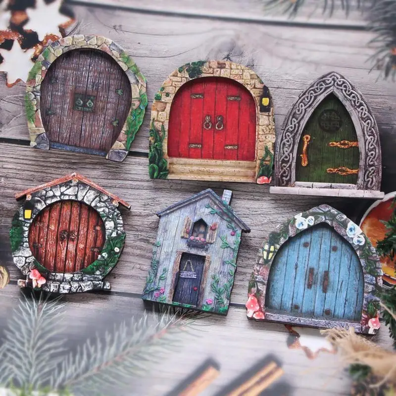 6PCS fairy door for wall wooden made Colorful Fairy Door Set anti fade realistic wooden pretend playset home decor accessories