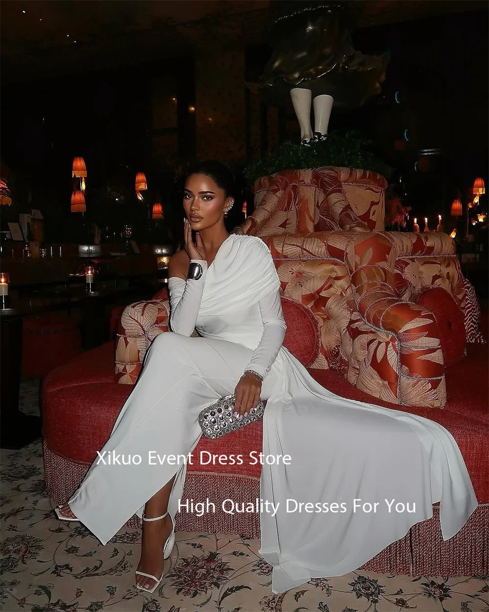 Xikuo Geraffte, figurbetonte, formelle Brautkleider, Meerjungfrau, drapiert, Schlitz, Brautkleider, asymmetrischer Ausschnitt, Vestido De Novia, individuell gestaltet