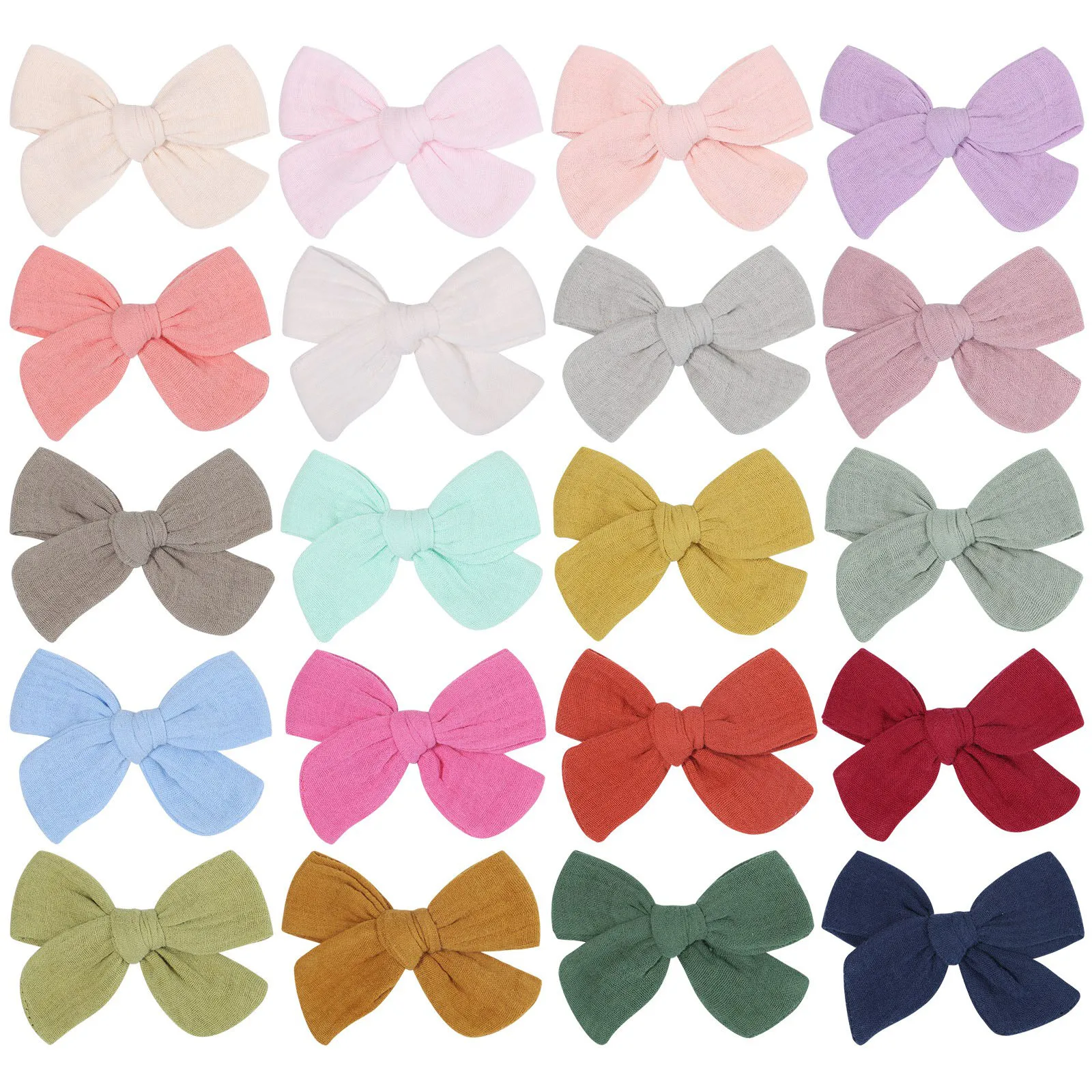 

40pc/lot New 3.8" Solid Bows Hair Clips Baby Muslin Cotton Hair Bow Hairpins Girls Hair Bow Kids Knotbow Barrettes Kid Headwear