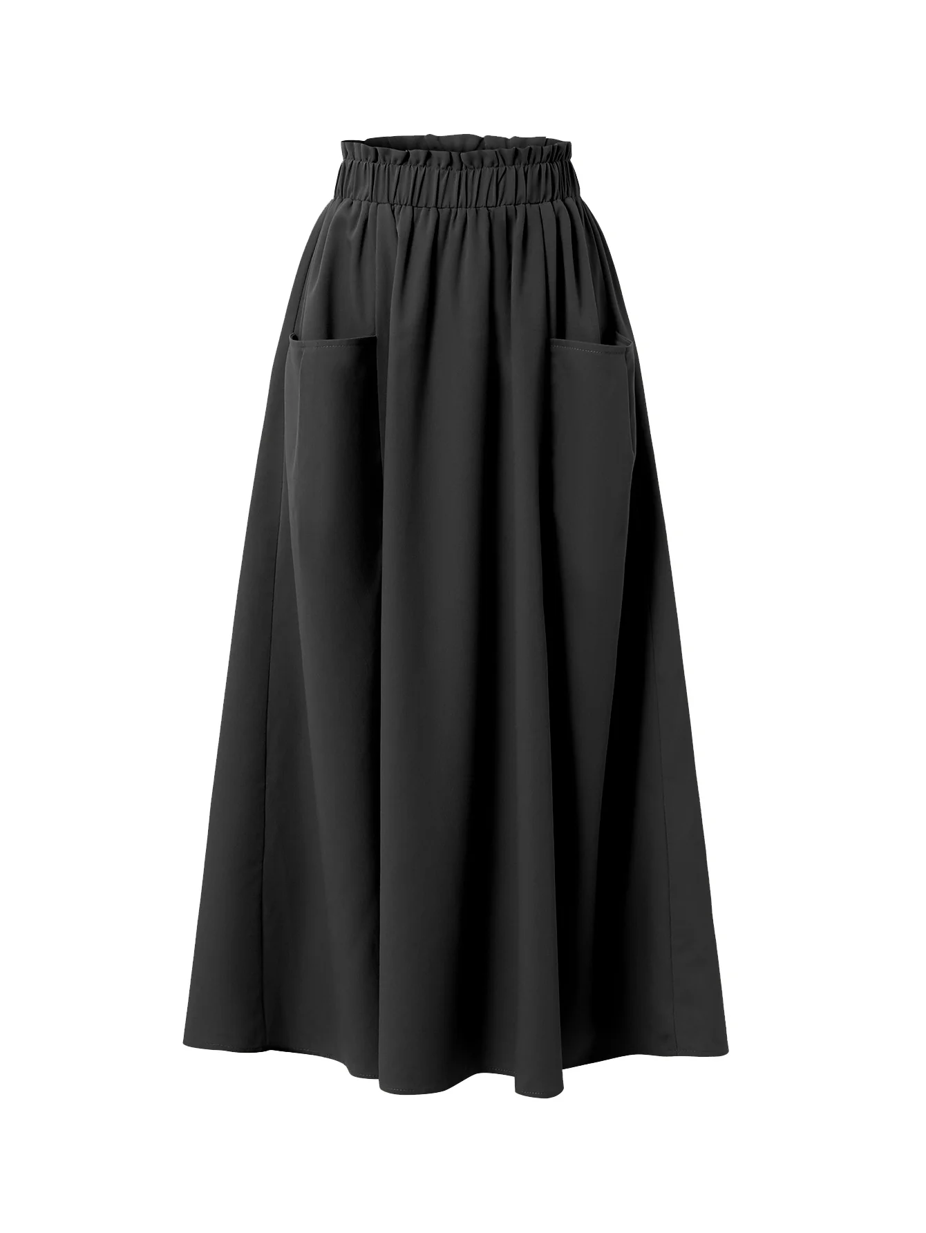 Women's High Waist Flared Maxi Black Loose Fit Skirt with Large Pockets  Comfortable Office Daily Wear