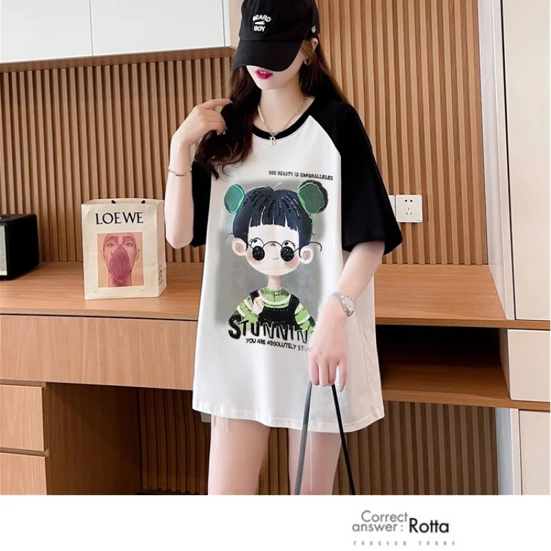 Women Summer Fashion Loose Printing Cotton O-neck Short Sleeve Chaopai T-Shirt Women Clothes Casual All-match Appear Thin Tops