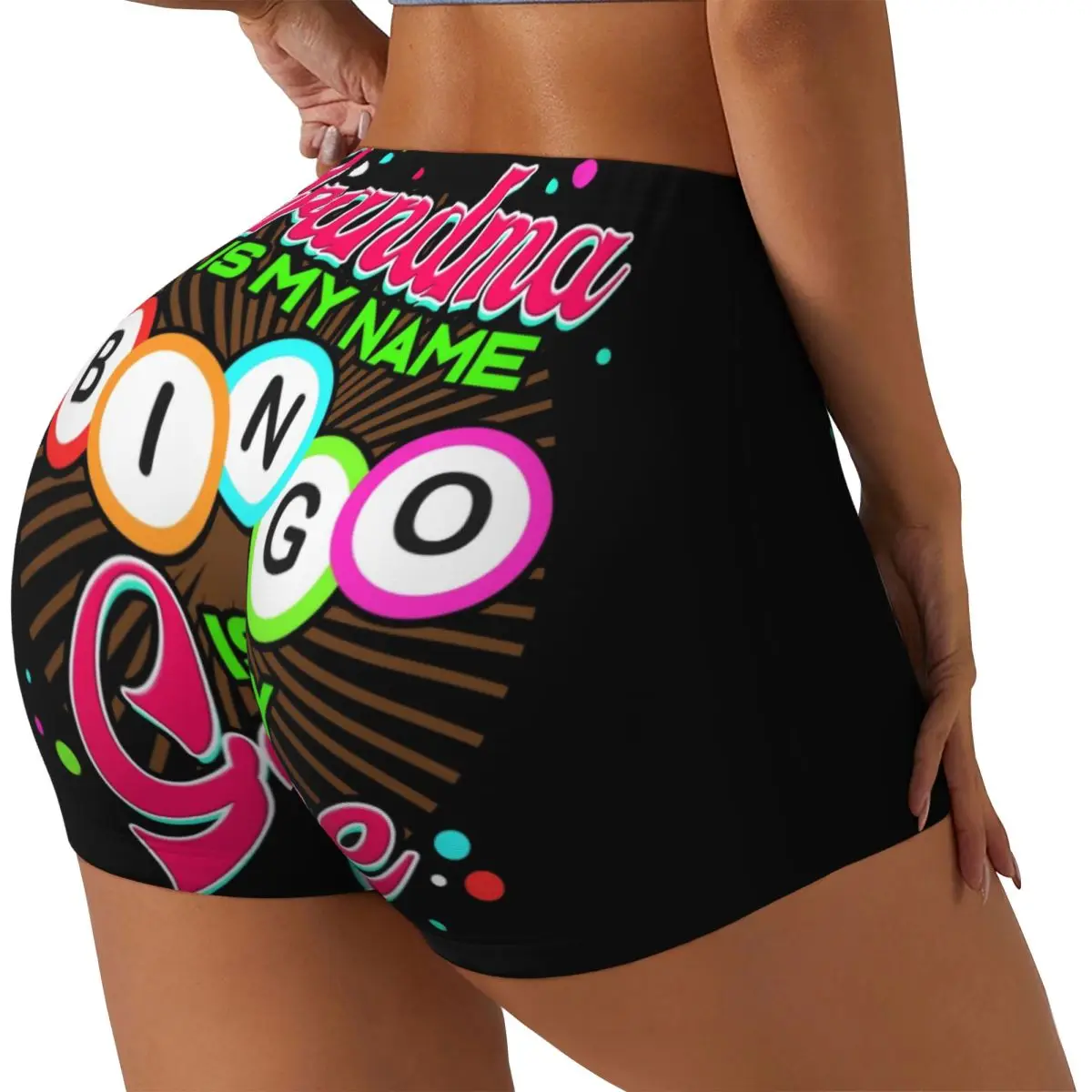 Custom Lucky Grandma Name Game Bingo Gambling Volleyball Biker Workout Shorts Women Athletic Gym Yoga Shorts