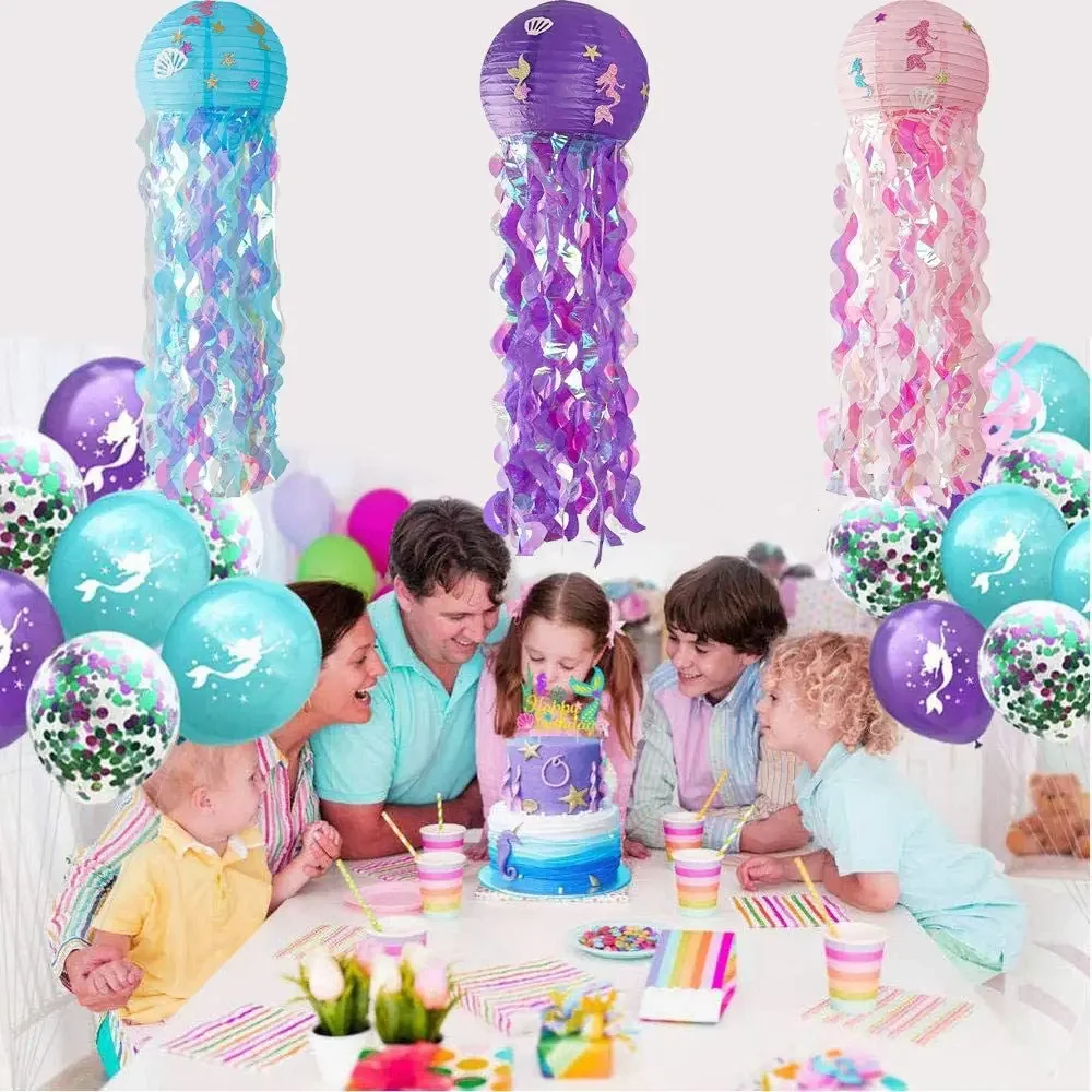 Mermaid Party Decorations Litte Mermaid Jellyfish Paper Lantern Under the Sea Party Decor Girl Babyshower Birthday Party Decor