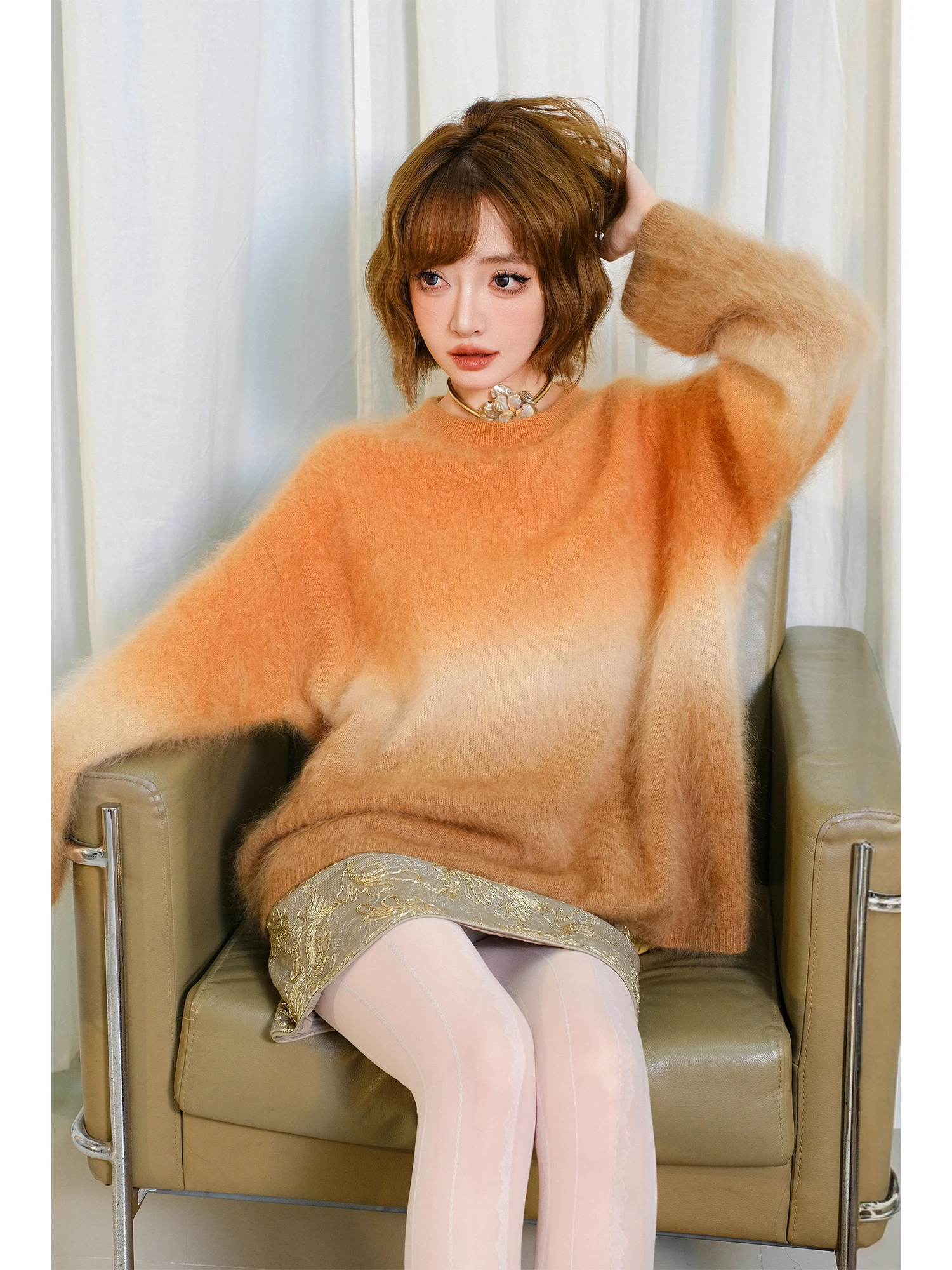 

MIUCO adient Color Woolen Knitted Loose Fit Sweatirt round Ne Lazy Feel Winter Warmth Casual Sle Long Sve Top