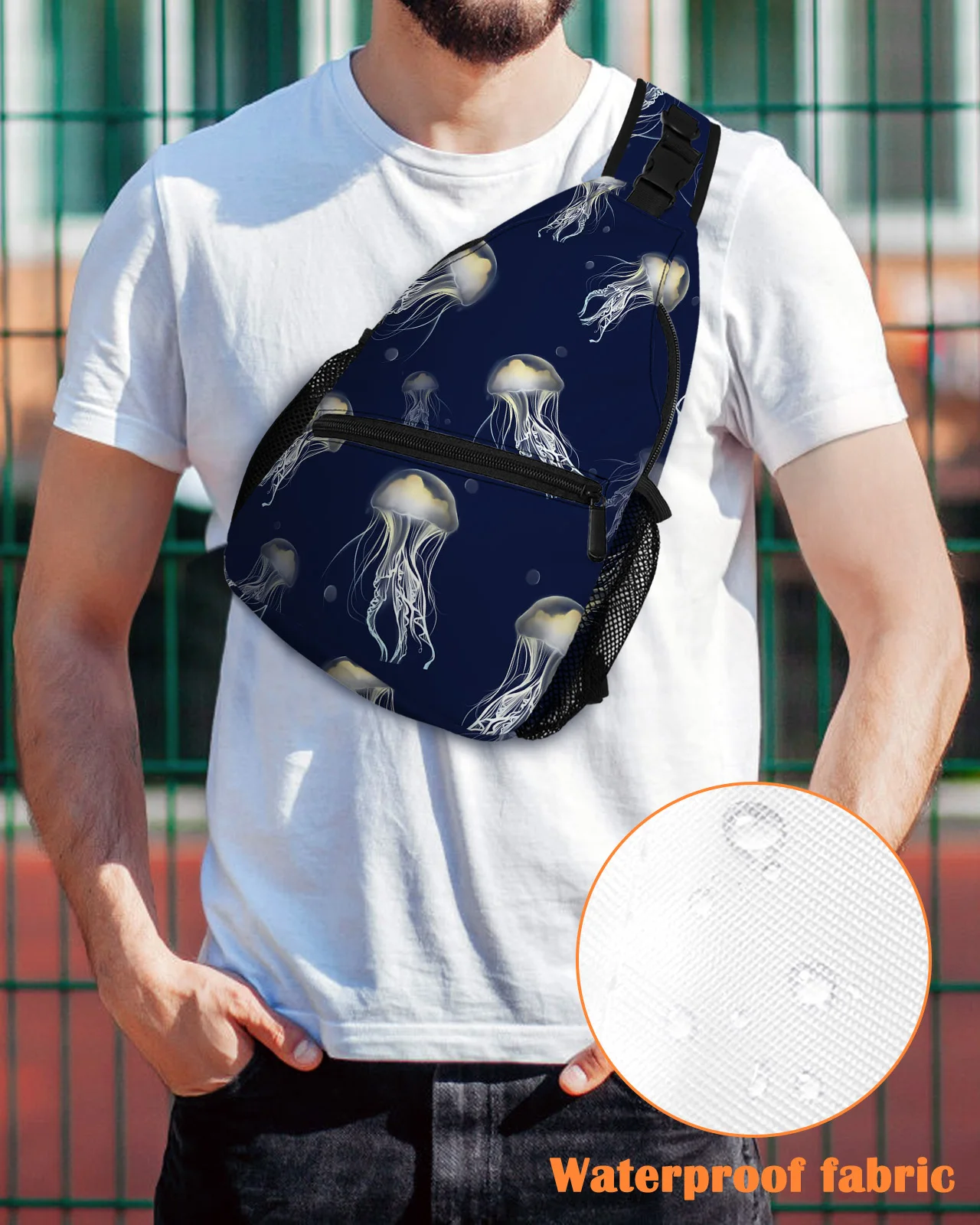 

Jellyfish Hand Drawn Art Chest Bag for Men Women Casual Crossbody Bag Outdoor Travel Climb Waterproof Sling Bag