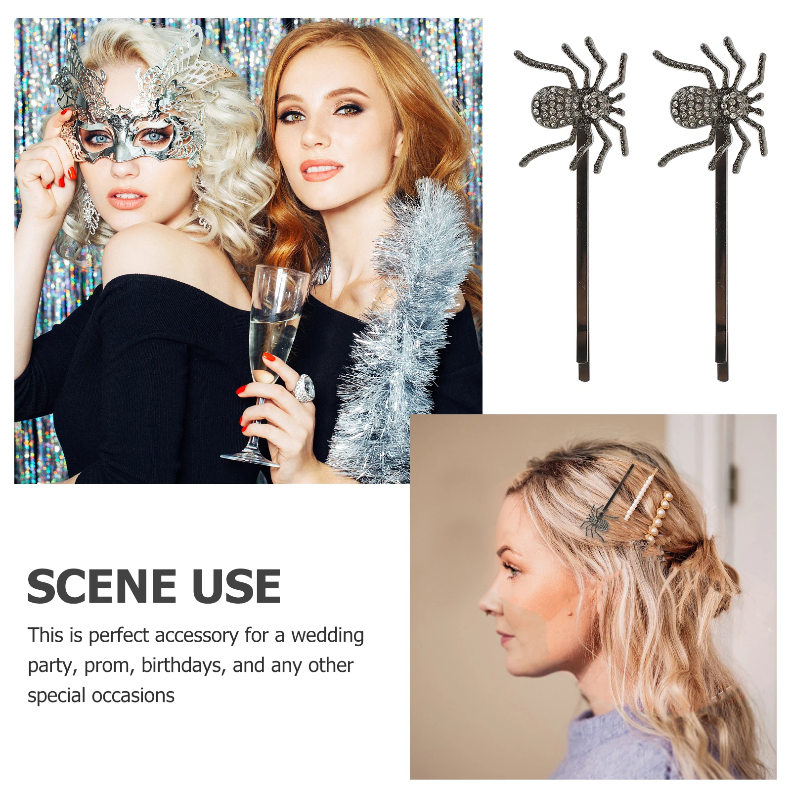 

2 Pcs Rhinestone Spider Clip Mom Teens Small Hair Pin Vintage for Women Bobby Halloween Pins Miss