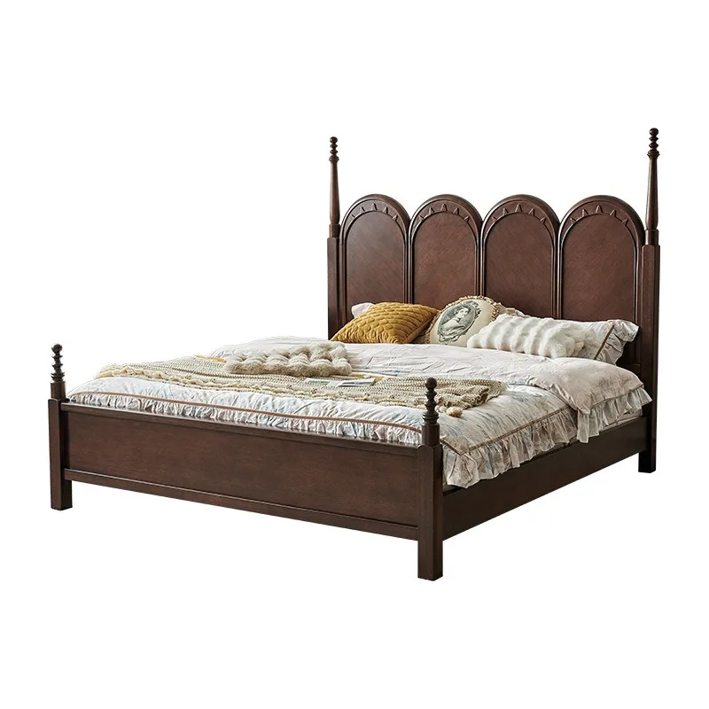 

Medieval bed, all solid wood walnut French retro 1.8 meters double bed, high box storage bed, bedroom log furniture
