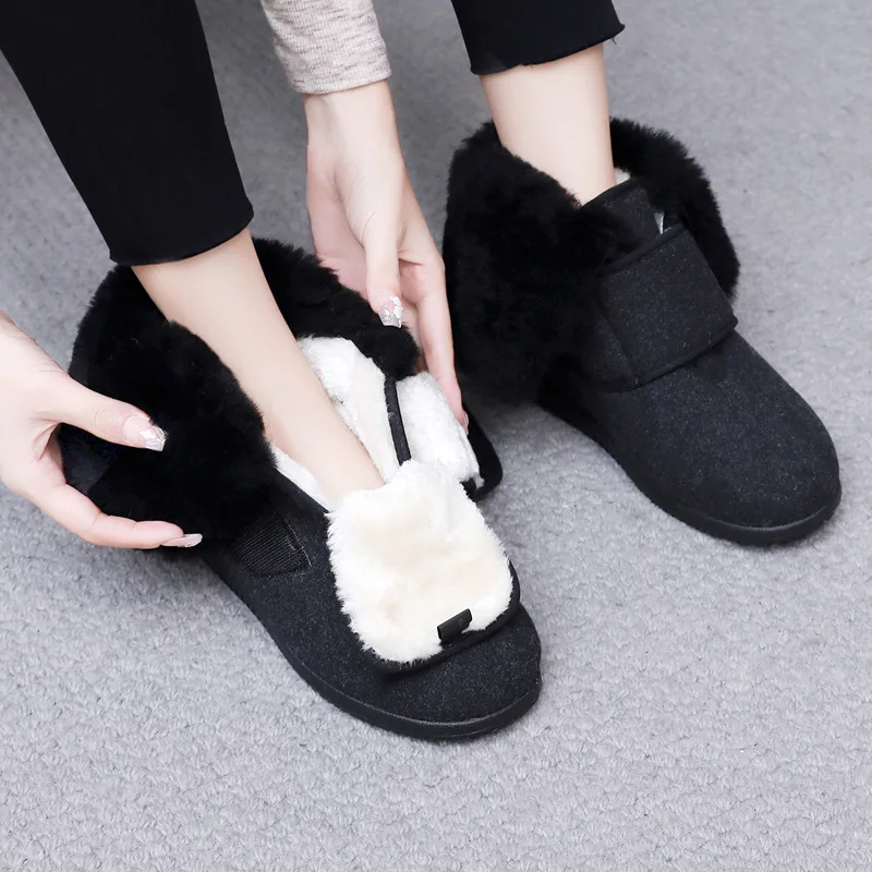 

Winter New Padded Warm Women's Tall Cotton Boots Wool One Collar Fat