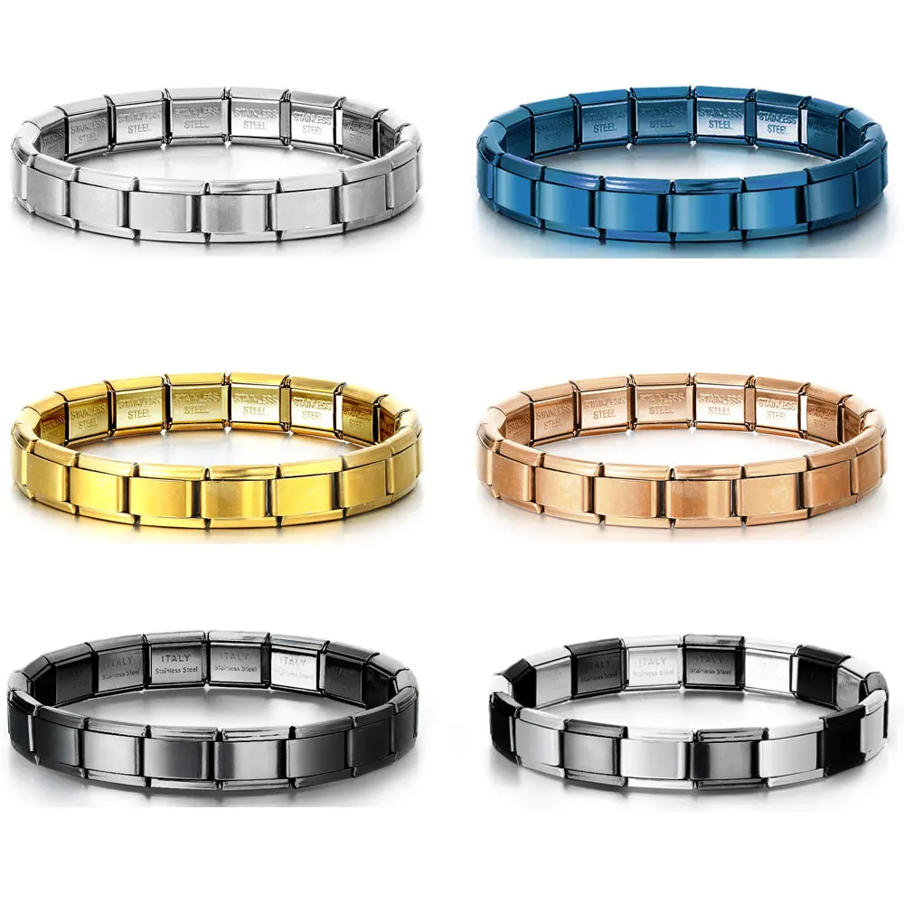 Italienisches Charm Armband 9mm Breite Edelstahl Armreif DIY elastische bunte Glieder kette handgemachte Paar Armband Geschenks chmuck