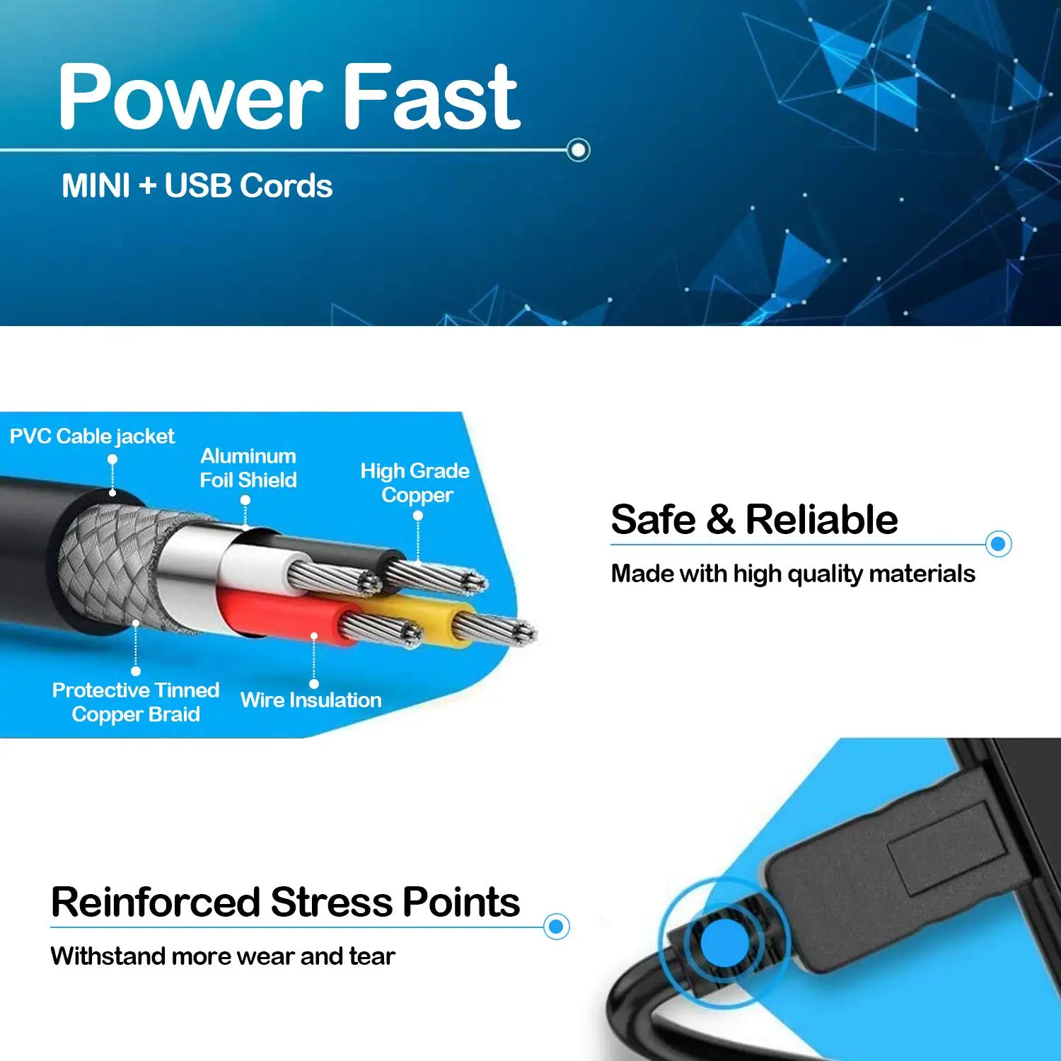 Mini USB 2.0 Cable 5Pin Mini USB to USB Fast Data Charger Cables for MP3 MP4 Player Car DVR GPS Digital Camera HD Smart TV1/1.5m