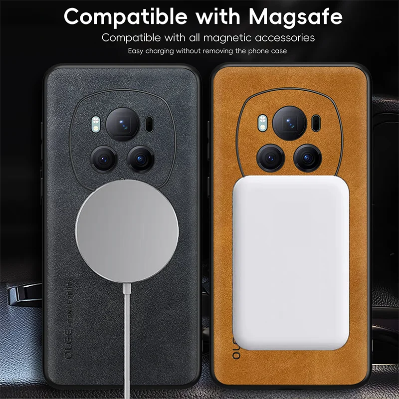 For Magsafe Magnetic Car Support Shockproof Matte Leather Phone Case For Honor 100 90 70 Magic 6 5 4 3 Pro Bumper Back Cover