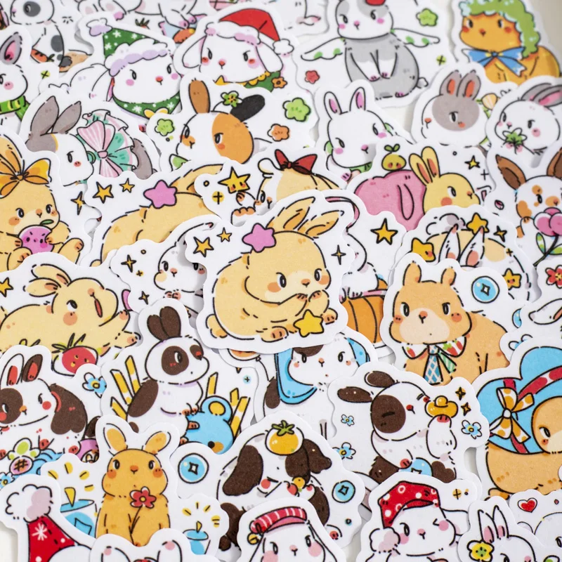30 Sheets Bunny Miemie Series Kawaii Rabbit Theme Washi Paper Crystal Ink Sticker Creative DIY Collage Decor Stationery