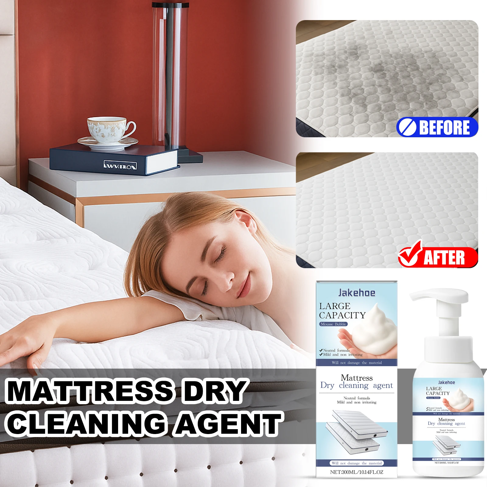 JAKEHOE Mattress Dry Cleaning Agent 300ml Household Fabric Sofa Dry Cleaner Fluid Multi-Purpose Stain Remover for Carpet Curtain