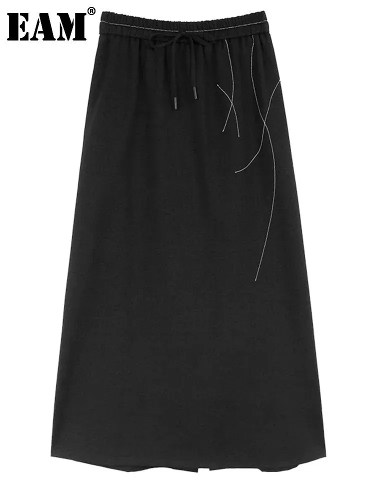 

Женская Повседневная юбка EAM, черная трапециевидная юбка с высокой эластичной талией, весна-осень 2024