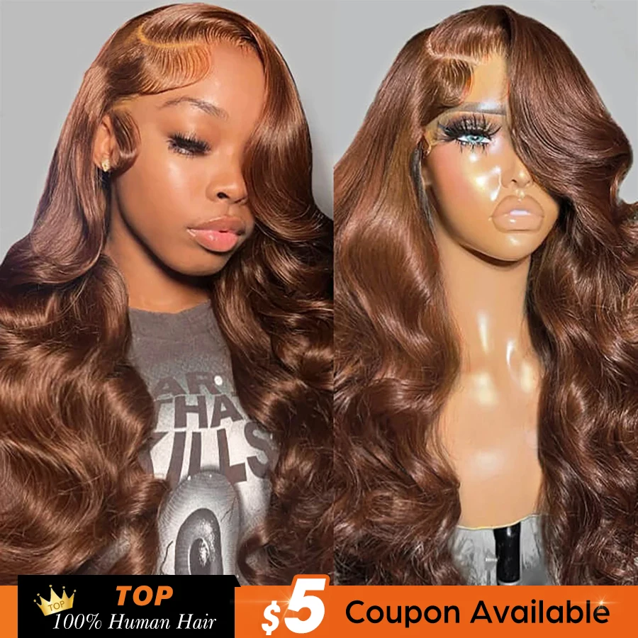 13x4 Brown  Body Wave Lace Front Wig Hd Transparent Lace Frontal Wig Chocolate Brown Colored Human Hair Wigs For Women Remy