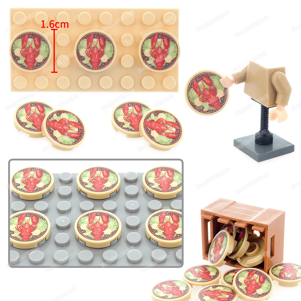 Lobster Gourmet Food Printed Building Block 14769 Yellowish Tiles Moc Figures Seafood Food Match Scenes Model Child Gift Diy Toy